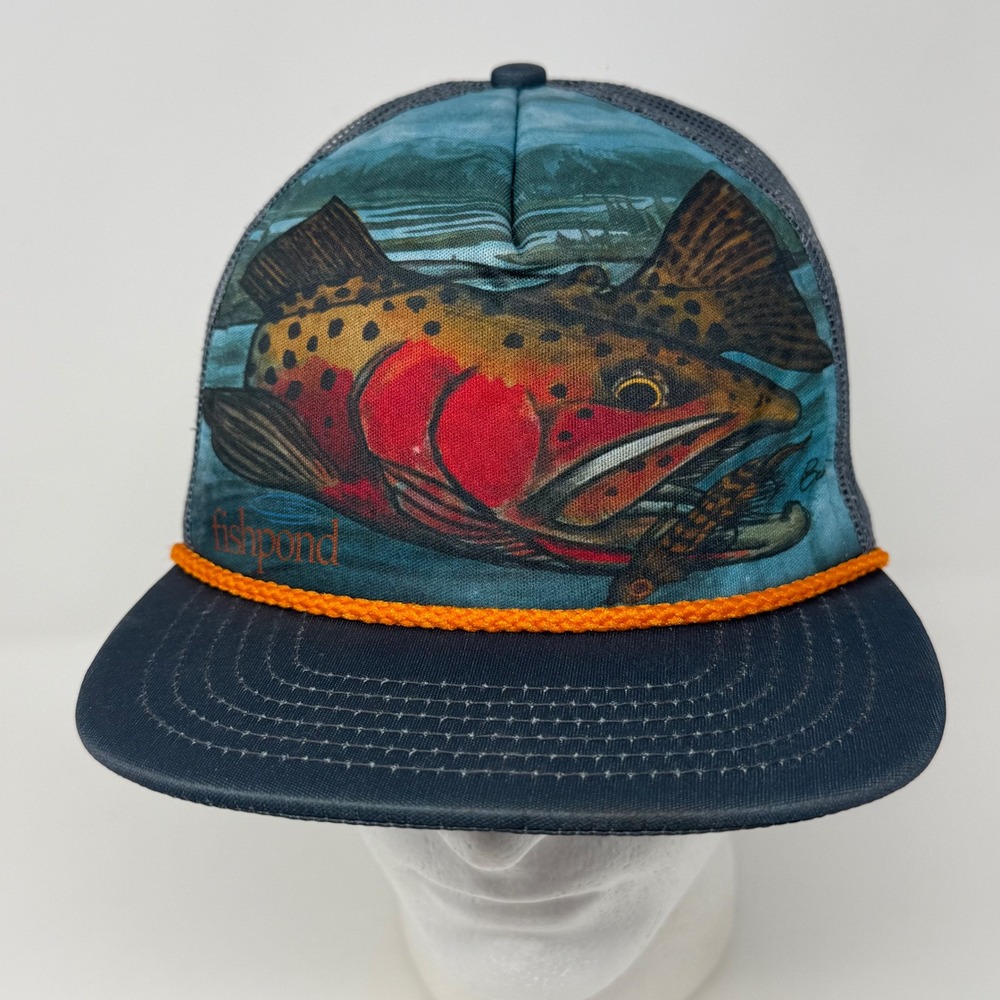 Fishpond Drop Off Foam Trucker Hat Gray Orange Snapback Mesh Fishing Cap